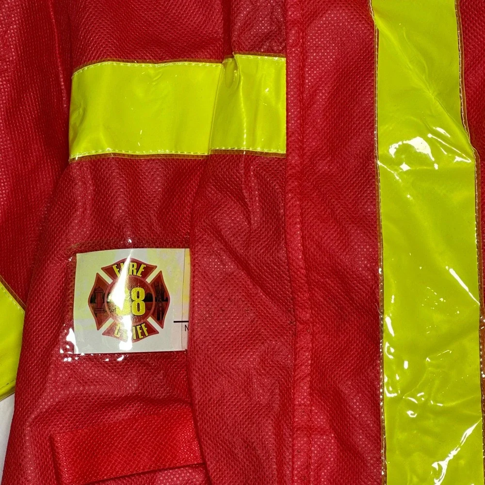 Kids Fire Chief Costume Red Jacket Yellow Trim One Size Fits‎ Most Role Play